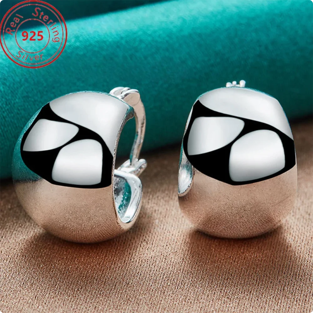 Luxury S925 Sterling Silver 20MM Fine Glossy Round Earrings For Women Fashion Wedding Gifts Accessories Christmas Jewelry
