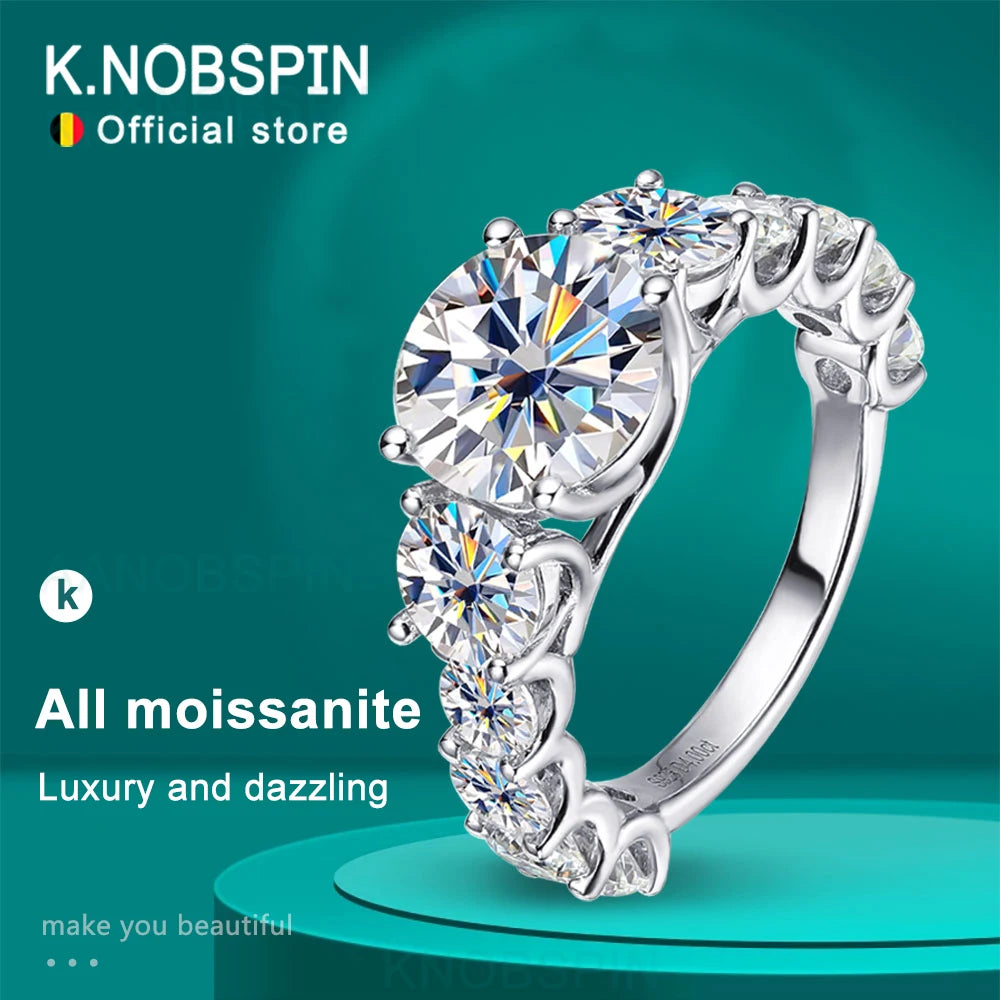 KNOBSPIN 8ct D Color All Moissanite Ring s925 Sliver Plated 18k White Gold Wedding Band Engagement Rings For Women Fine Jewelry