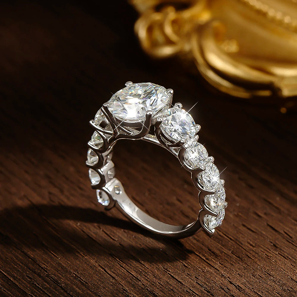KNOBSPIN 8ct D Color All Moissanite Ring s925 Sliver Plated 18k White Gold Wedding Band Engagement Rings For Women Fine Jewelry