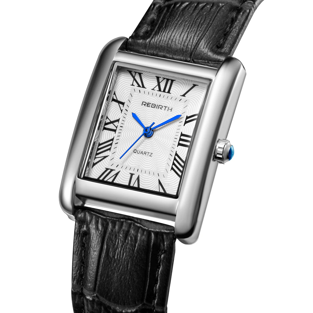 REBIRTH 002 Elegant Women's Quartz Watch Simple Square Dial Leather Strap Waterproof Women's Business Watches relojes de mujer