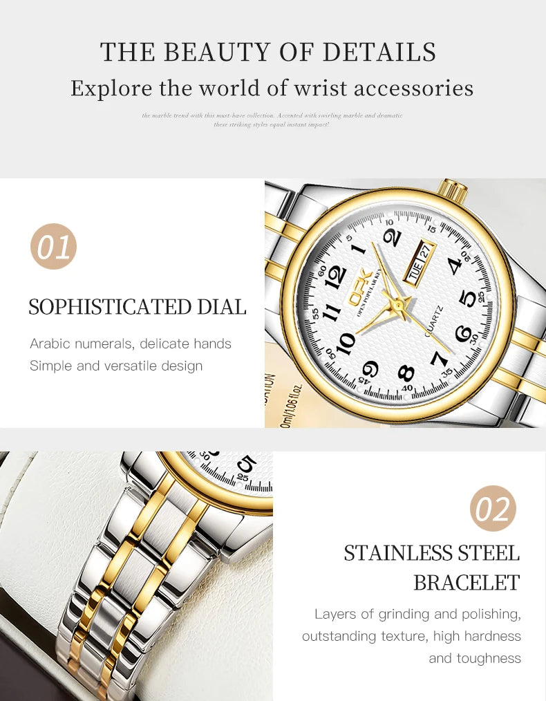 OPK 8110 Ladies Watch Classic Simple Brand Quartz Watch Stainless Steel Strap Watch For Women Waterproof Luminous Day-Date Watch