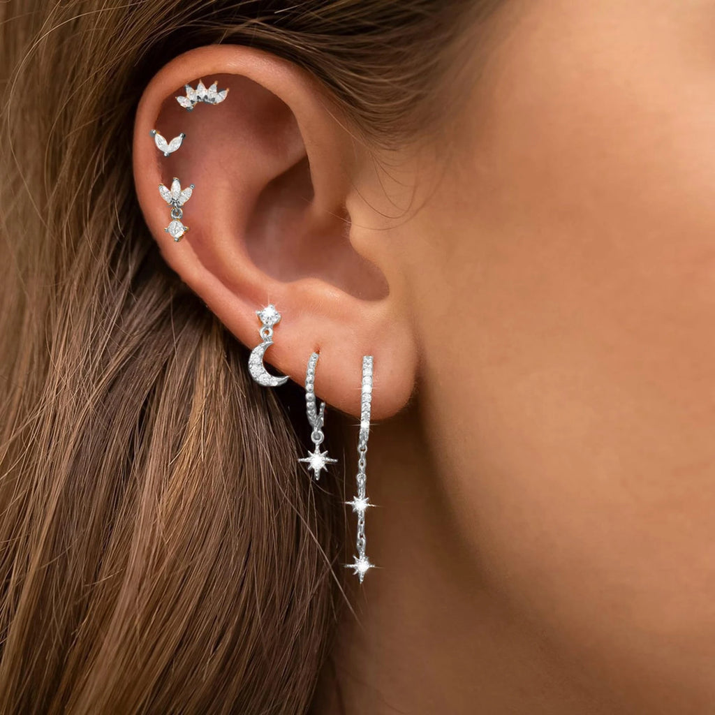 6PCS Huggie Hoop Earring Set For Women Fashion Chain Stud Earrings Tragus Piercing Girls Cartilage Helix Jewelry Lobe Earing Lot