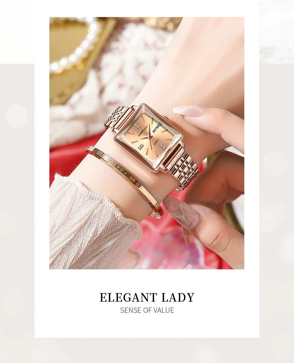 CRRJU Waterproof Women's Square Quartz Dress Watch Ladies Steel Bracelet Wristwatch with Date Relogio Feminin