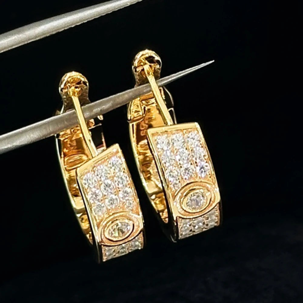 Couple's New Full Zircon Huggie Style Hoop Earrings Silver 925 Leopard Luxury Designer Jewelry For Women or Men