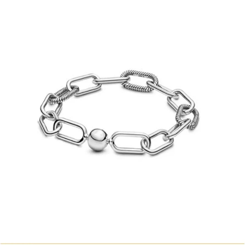 925 Silver original 17-21CM Pearl Heart-Shaped Hard Ring Square Buckle Round Bracelet Fit for DIY Mini Birthday Jewelry Gifts