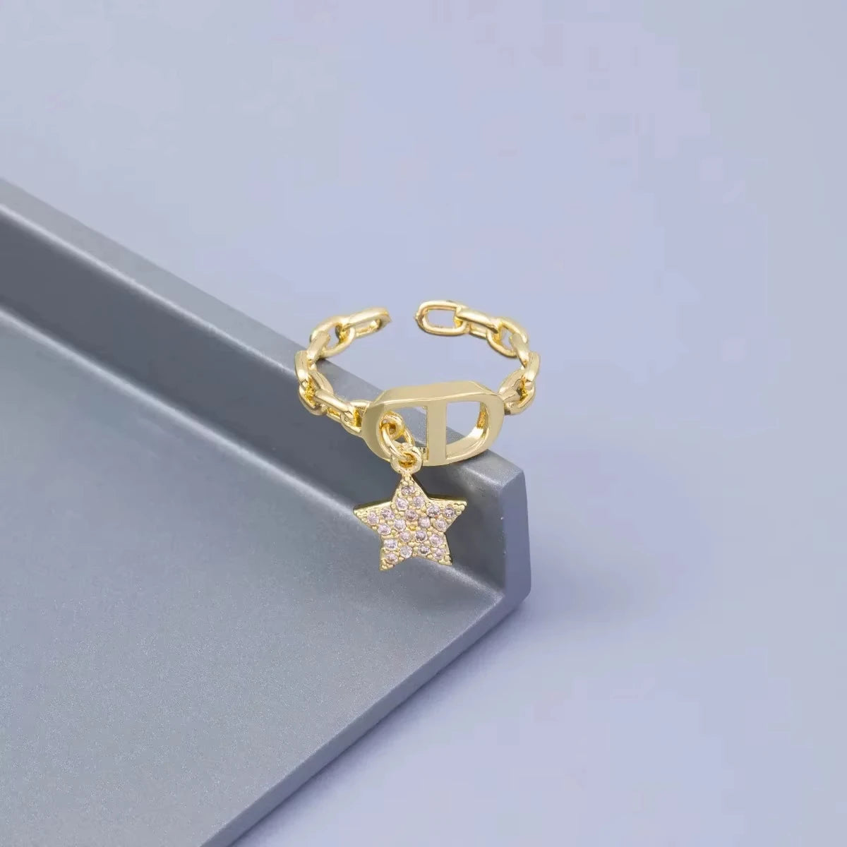 Star Diamond Letter Cd Ring Niche Design Pendant Trendyy Daily Versatile Women's Ring New Open Adjustable Ring