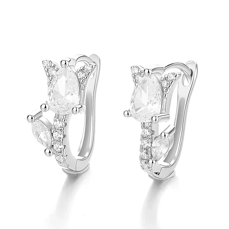 925 Sterling Silver Huggie Hoop Earrings with Pear & Marquise Cut Cubic Zirconia, Hypoallergenic Ear Buckles for Women