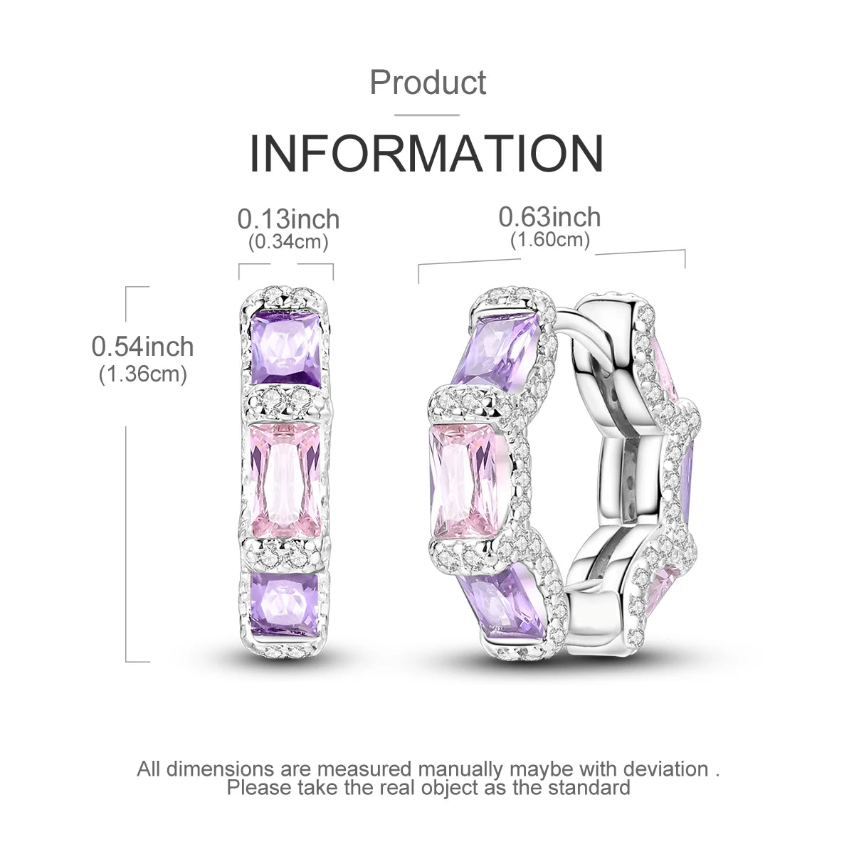 925 Sterling Silver Pink Purple Square CZ Huggie Hoop Earrings for Women Sparkling Luxury Elegant Evening Party Jewelry