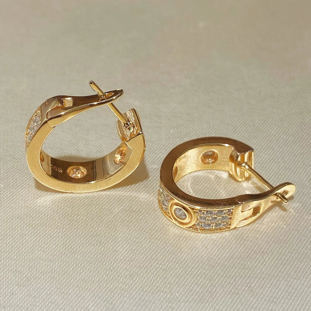 Couple's New Full Zircon Huggie Style Hoop Earrings Silver 925 Leopard Luxury Designer Jewelry For Women or Men