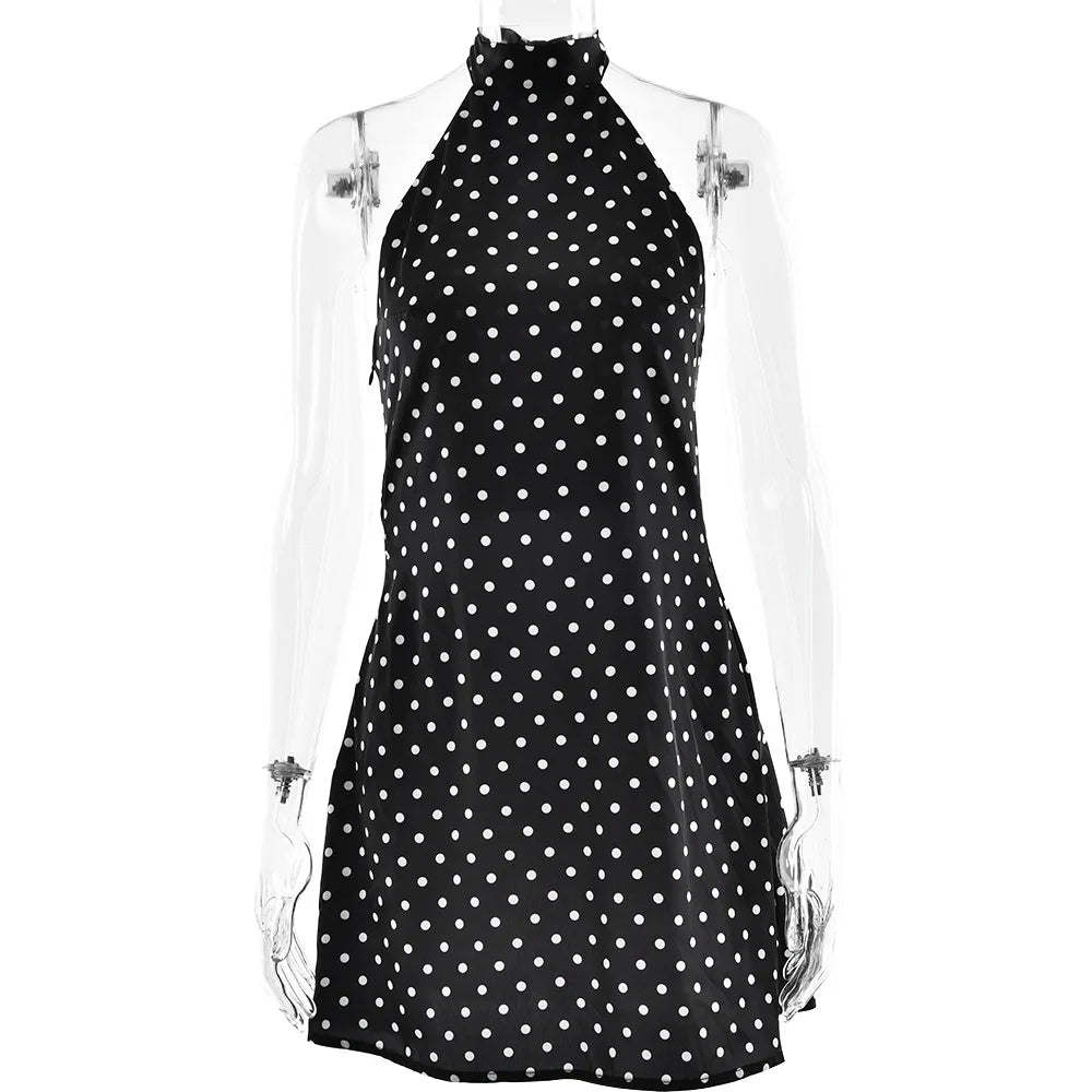 Tuularose Fashion Polka Dot Dress Vintage High Waist Sleeveless Backless Neck Lace-up Dress Sexy Party Luxury Women Dresses Y2k