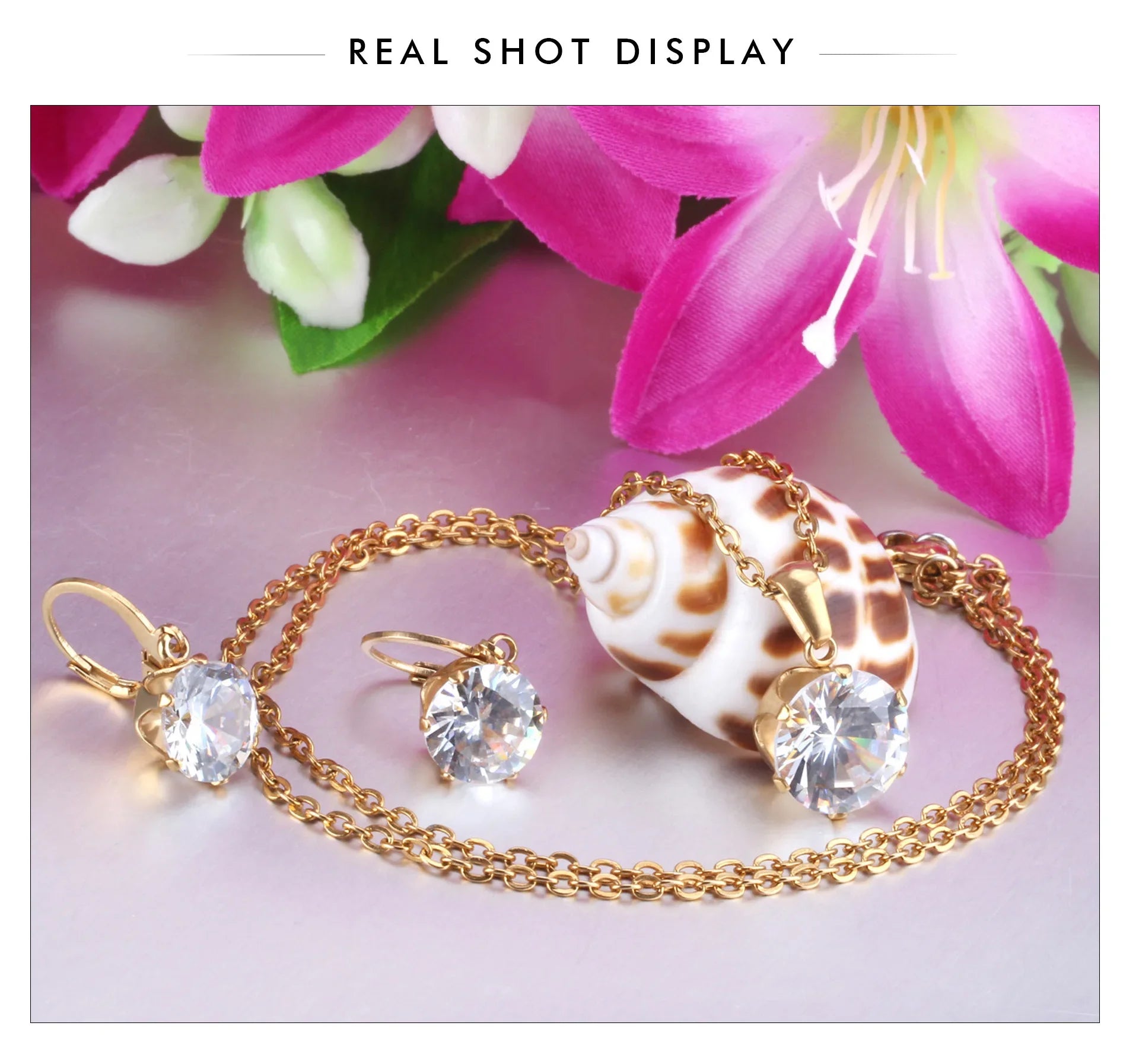 Delicate Jewelry Sets Charm White Blue Pink Color Bling Crystal Pendant Necklace Earring Brinco Wedding Dainty Daily Wear Bijoux