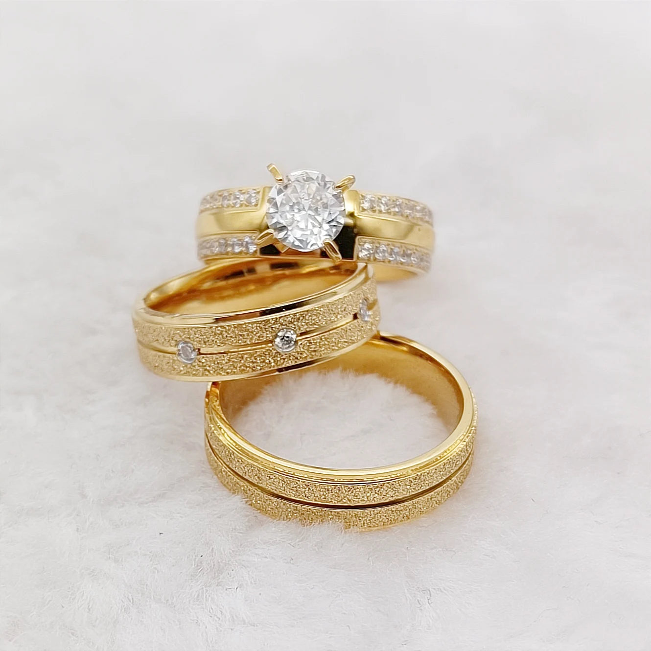 Wedding Engagement Rings Set For Couples Lover's Alliance Bands Designer cz Diamond 18k gold plated Promise Rings Jewelry Women