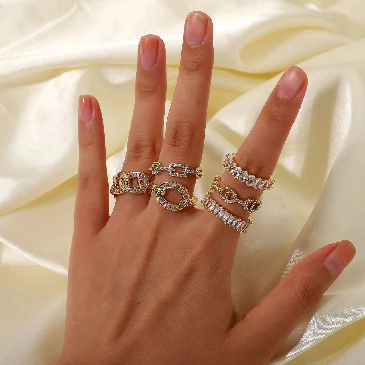 Anillos Gold Color Cubic Zirconia Chic Rings For Women 2025 Punk Elegant Wedding Party Aesthetic Stainless Steel Ring Jewelry