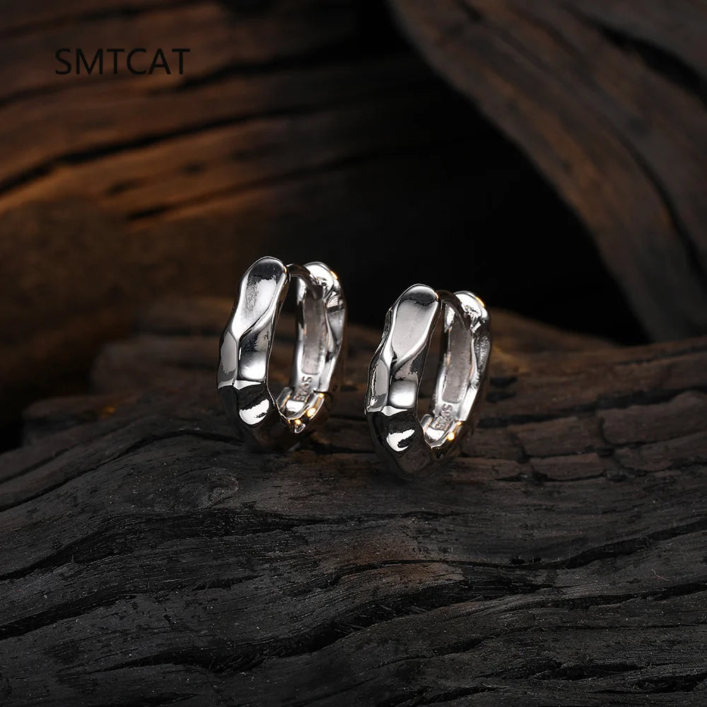 925 Sterling Silver Irregular Geometric Faceted Huggies Ear Buckles for Women Fashion Charms Hoop Earrings Party Jewelry Creole