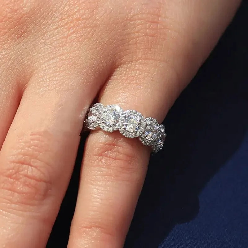 Huitan Sparkling Cubic Zirconia Promise Rings for Women Wedding Engagement Bands Silver Color New Modern Fashion Female Jewelry