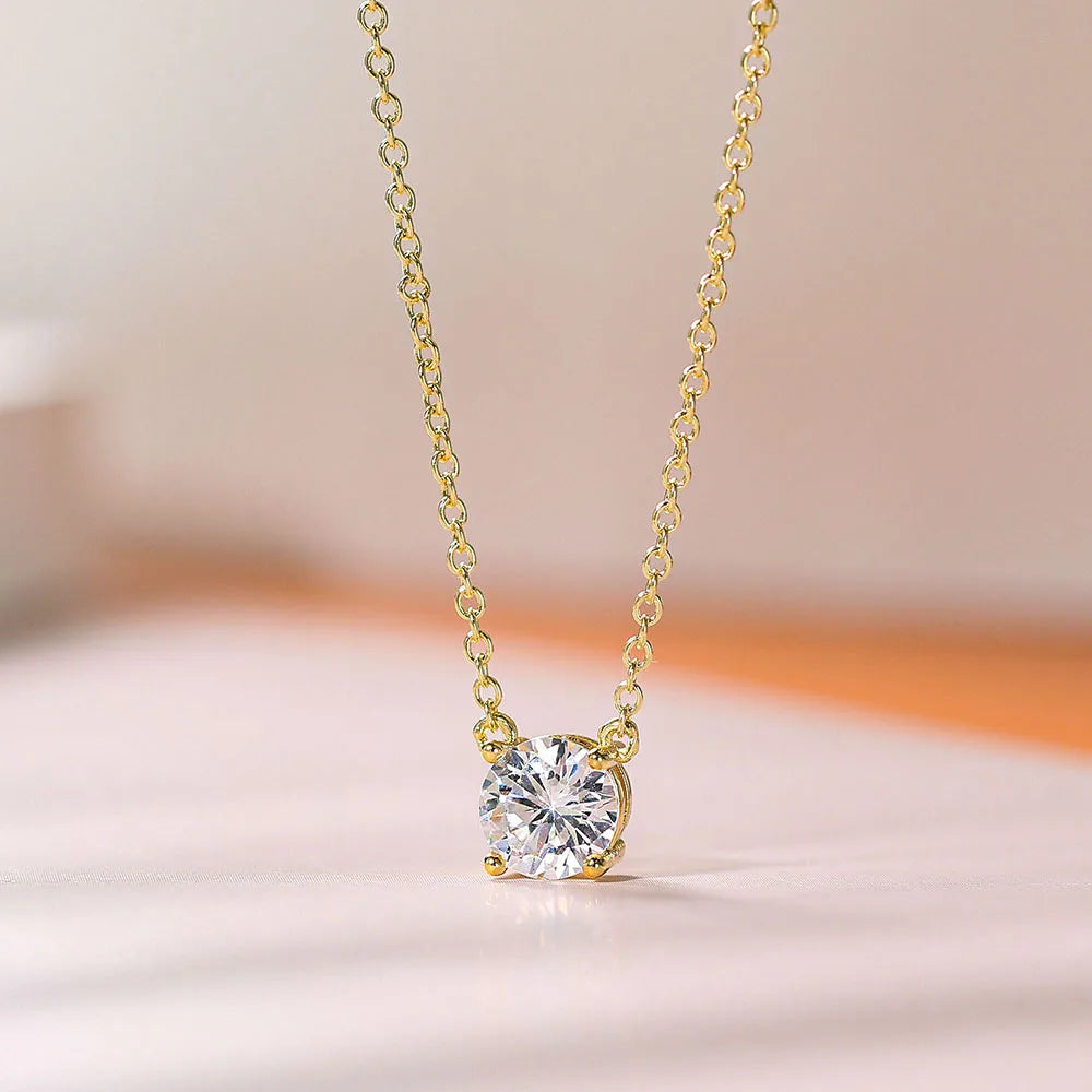 OXTAO Certified Moissanite Solitaire Necklace Necklace 5mm/4mm D Color VVS1 for Women 14K Gold Filled Four-claw Necklace Jewelry