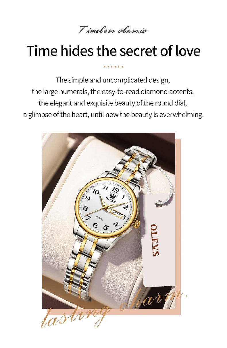 OLEVS Luxury Quartz Watch for Women Elegant Stainless Steel Watch Luminous Waterproof Week Date Wristwatch Ladies Dress Watch