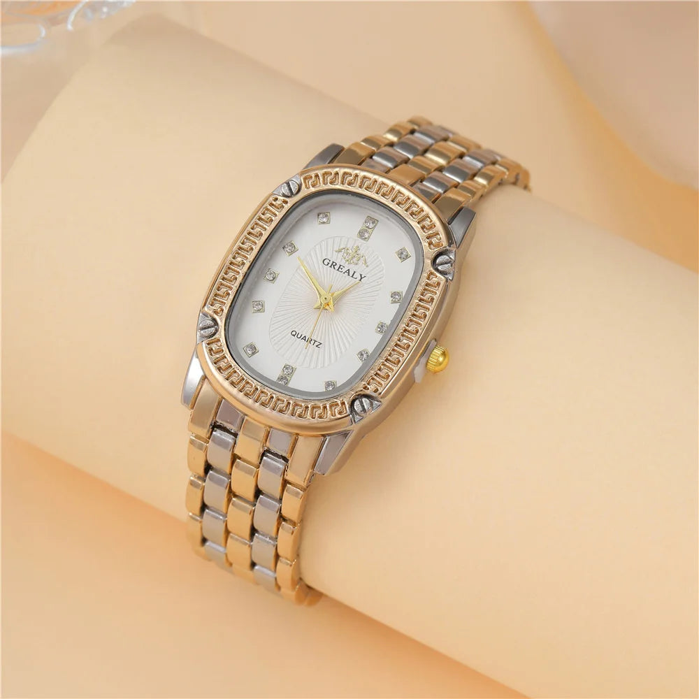 Fashion GREALY Brand Luxury Oval Dial Rhinestone Ladies' Watch  Gold Silver zinc alloy Quartz Wristwatch for Women