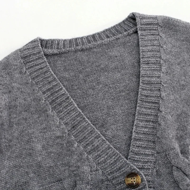 2025 V Neck Cropped Cardigan Women Long Sleeve Twist Knitted Sweater Coats Autumn Winter Keep Warm Korean Fashion Cardigan