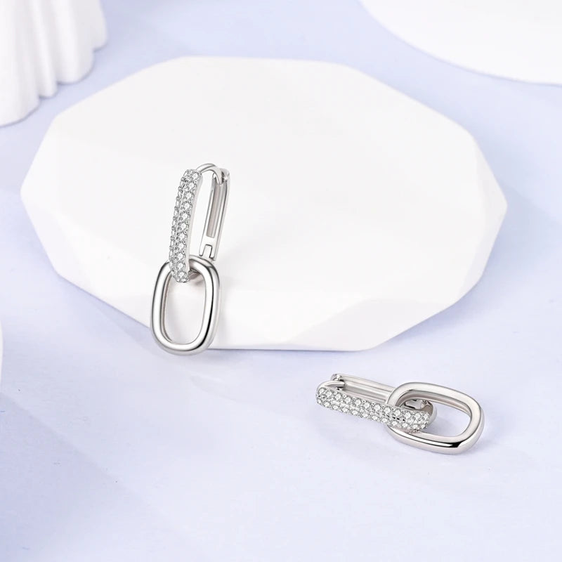 Earrings 925 Sterling Silver Hoop Earring Sparkling Pavé U-Shaped Double Hoop Earring for Women Girls Party Wedding Jewelry Gift