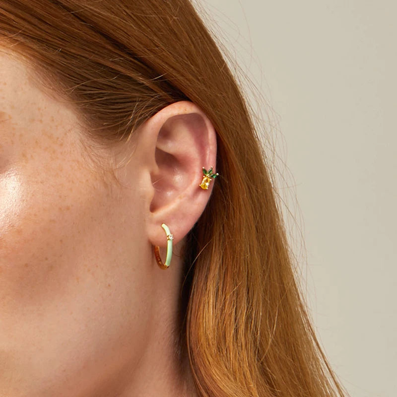 Multicolour Enamel Hoop Earrings for Women 925 Silver Needle Candy Color Huggie Earrings Trendy Party Girls Jewelry Gift