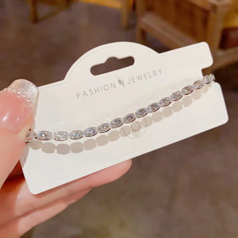 Dainty Oval Zircon Link Chain Bracelet Women Real Gold Plating Sparkling Minimalist Fashion Jewelry Wedding Party Accessory 1750