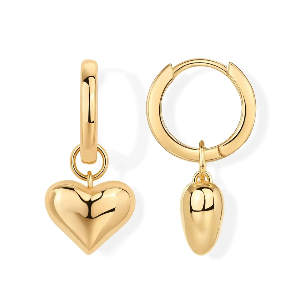 Women Heart Pendant Earrings Lady 14K Gold Plated Charm Huggie Hoops Earring With Sterling Silver Post Popular Jewelry