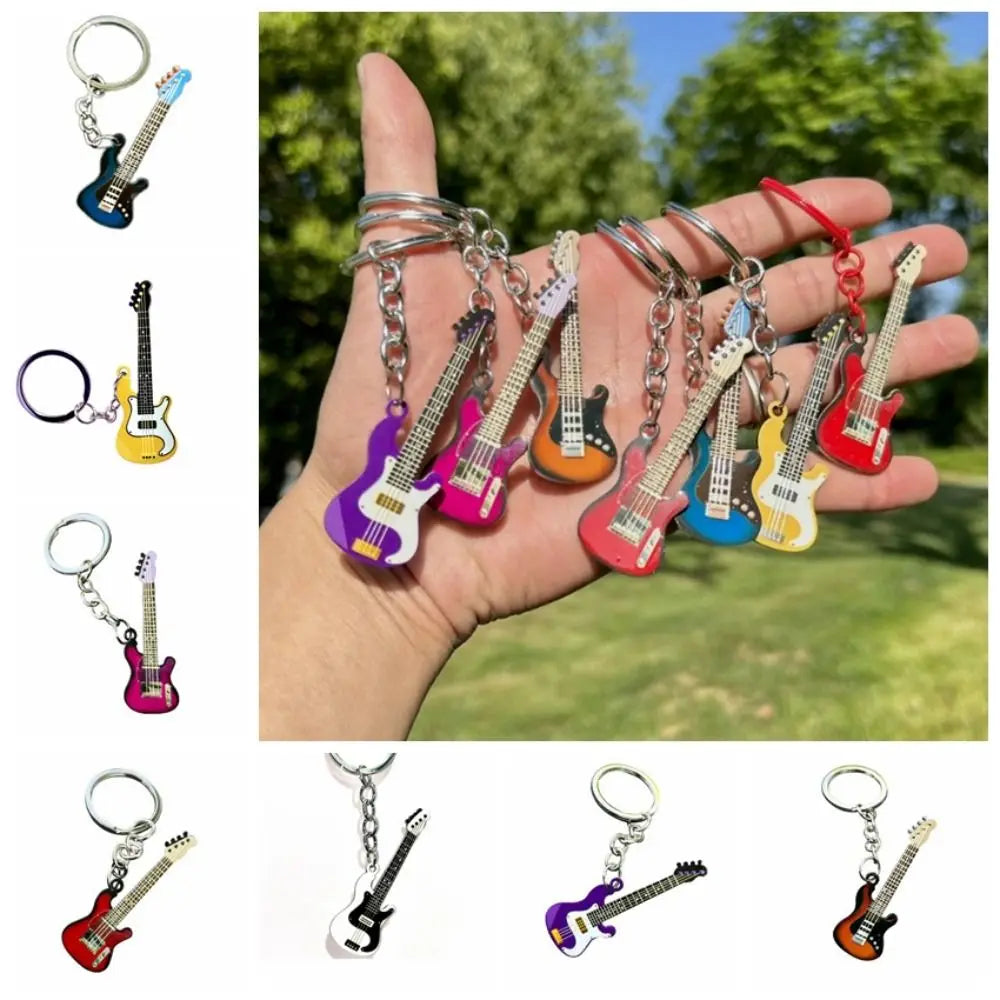 Key Chain Hip Hop Guitar Key Chain Cool Metal Guitar Keyring Creative Colorful Musical Instrument Keychain Man Women