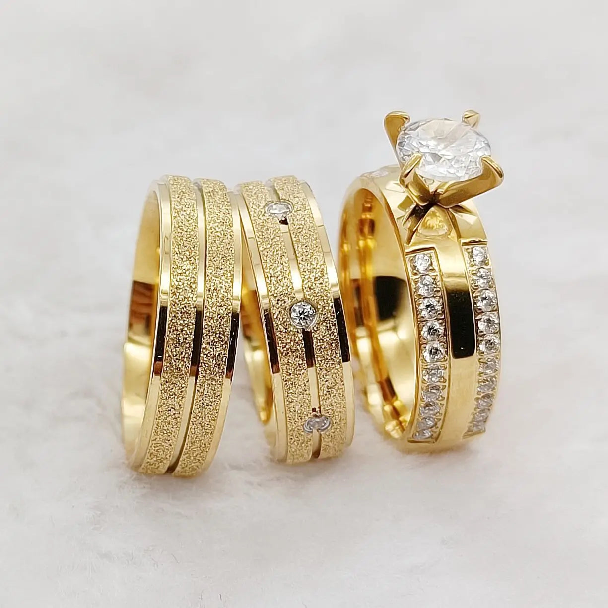 Wedding Engagement Rings Set For Couples Lover's Alliance Bands Designer cz Diamond 18k gold plated Promise Rings Jewelry Women