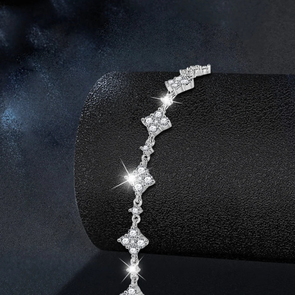 NKHOG Real Moissanite Adjustable Bracelets For Women 925 Sterling Silver Lab Diamond Four Leaf Clover Chains Gifts Fine Jewelry