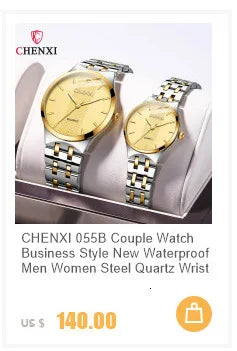 CHENXI 039 Couple Exquisite Watch Quartz Top Brand Luxury Fashion Stainless Steel Silver White Male and Female Couple Watch Gift