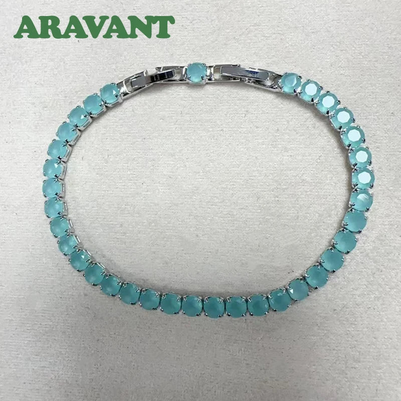 Aravant 925 Silver 18K Gold Blue Zircon Bracelet Chains For Women Girls Charm Jewelry