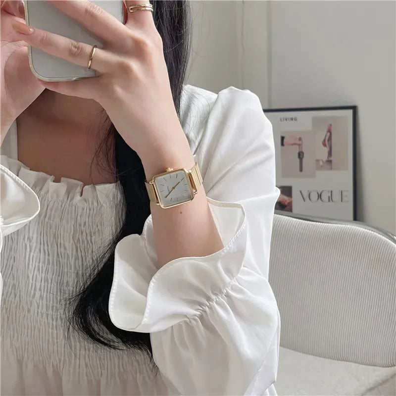Adjustable Stainless Steel Strap Quartz Watch for Women Luxury Gift Square Wristwatch Dropshipping Watches Relojes Para Mujer