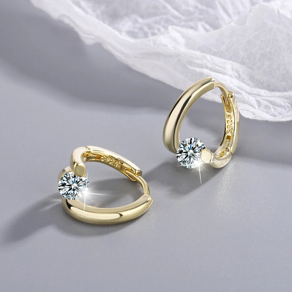 2023 New Sterling Silver 925 Huggies Earrings Small Round Zircon Rhinestones Hoop Earrings Women's Hot Fashion Jewelry Gifts