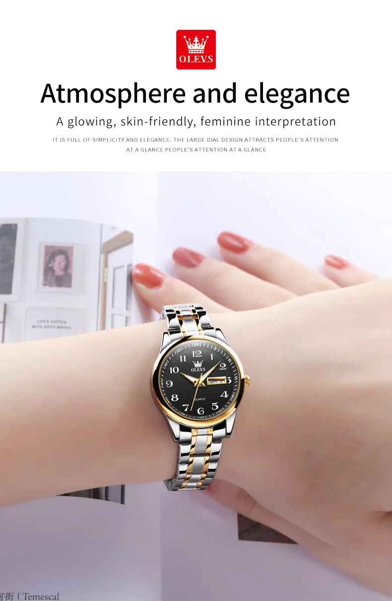 OLEVS Luxury Quartz Watch for Women Elegant Stainless Steel Watch Luminous Waterproof Week Date Wristwatch Ladies Dress Watch