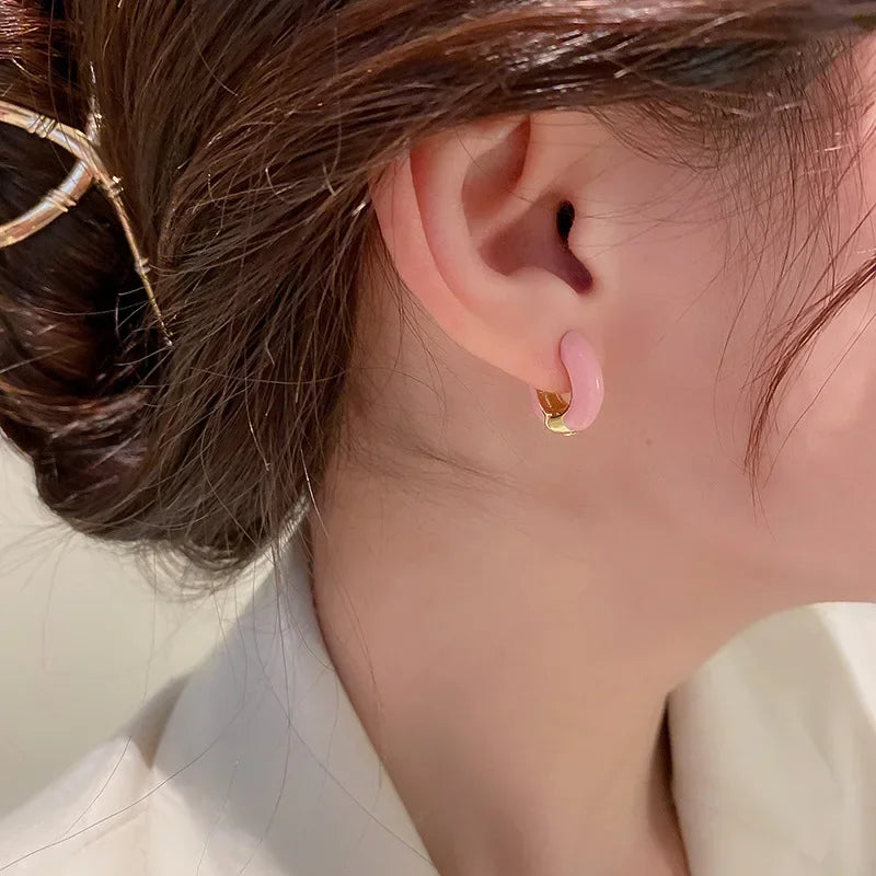 Single Colorful Enamel Women Round Earring Huggie Ear Hoop 2025 New Trend White Orange Green Pendientes Aretes Jewelry Wholesale