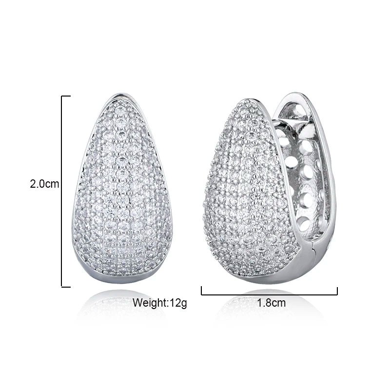 Luxury Elegant AAAA Zirconia Pave Huggie Hoop Earrings Woman Geometric U Shape Bridal Wedding Engagement Daily Vintage Jewelry