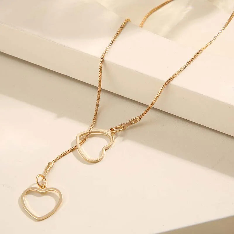 Fashion Double Love Heart Necklaces for Women Simple Sliver Color Personality Long Tassel Necklace Party Jewellery Gifts