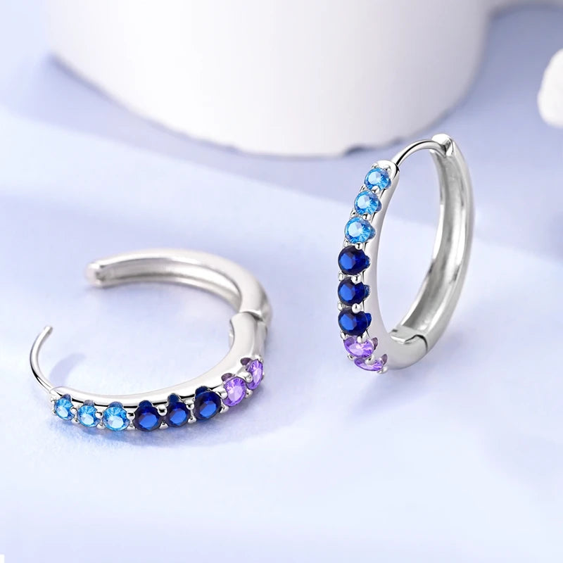 925 Sterling Silver Round Circle Hoop Earrings For Woman Wedding Engagement Party Fashion Jewelry Gift Blue Geometric Earrings
