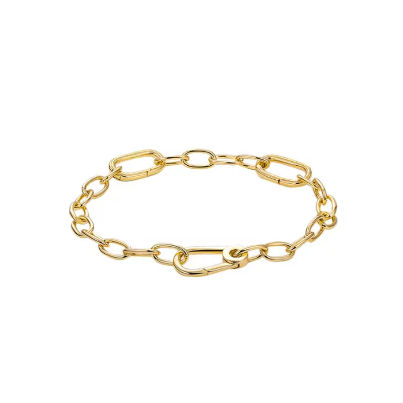 925 Silver original 17-21CM Pearl Heart-Shaped Hard Ring Square Buckle Round Bracelet Fit for DIY Mini Birthday Jewelry Gifts
