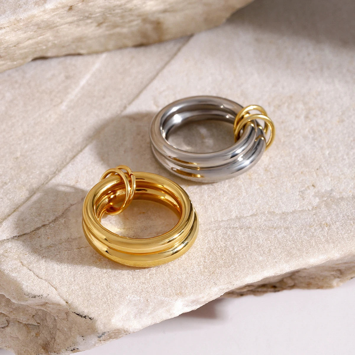Yori Dainty 18K Gold Plated Stainless Steel Stacking Ring for Women Hypoallergenic Waterproof Fine Jewelry