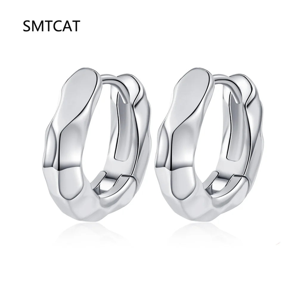 925 Sterling Silver Irregular Geometric Faceted Huggies Ear Buckles for Women Fashion Charms Hoop Earrings Party Jewelry Creole