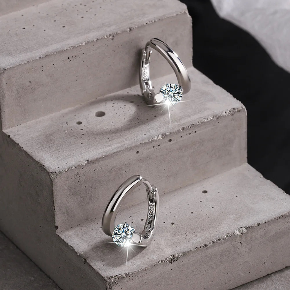 2023 New Sterling Silver 925 Huggies Earrings Small Round Zircon Rhinestones Hoop Earrings Women's Hot Fashion Jewelry Gifts