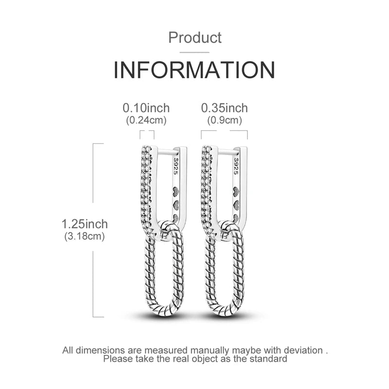 Earrings 925 Sterling Silver Hoop Earring Sparkling Pavé U-Shaped Double Hoop Earring for Women Girls Party Wedding Jewelry Gift