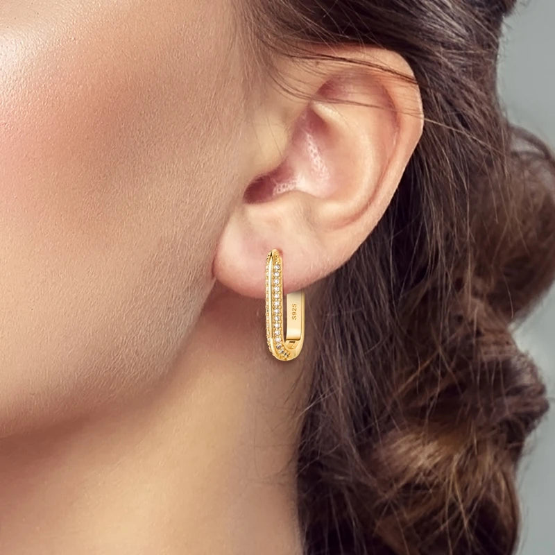 Earrings 925 Sterling Silver Hoop Earring Sparkling Pavé U-Shaped Double Hoop Earring for Women Girls Party Wedding Jewelry Gift