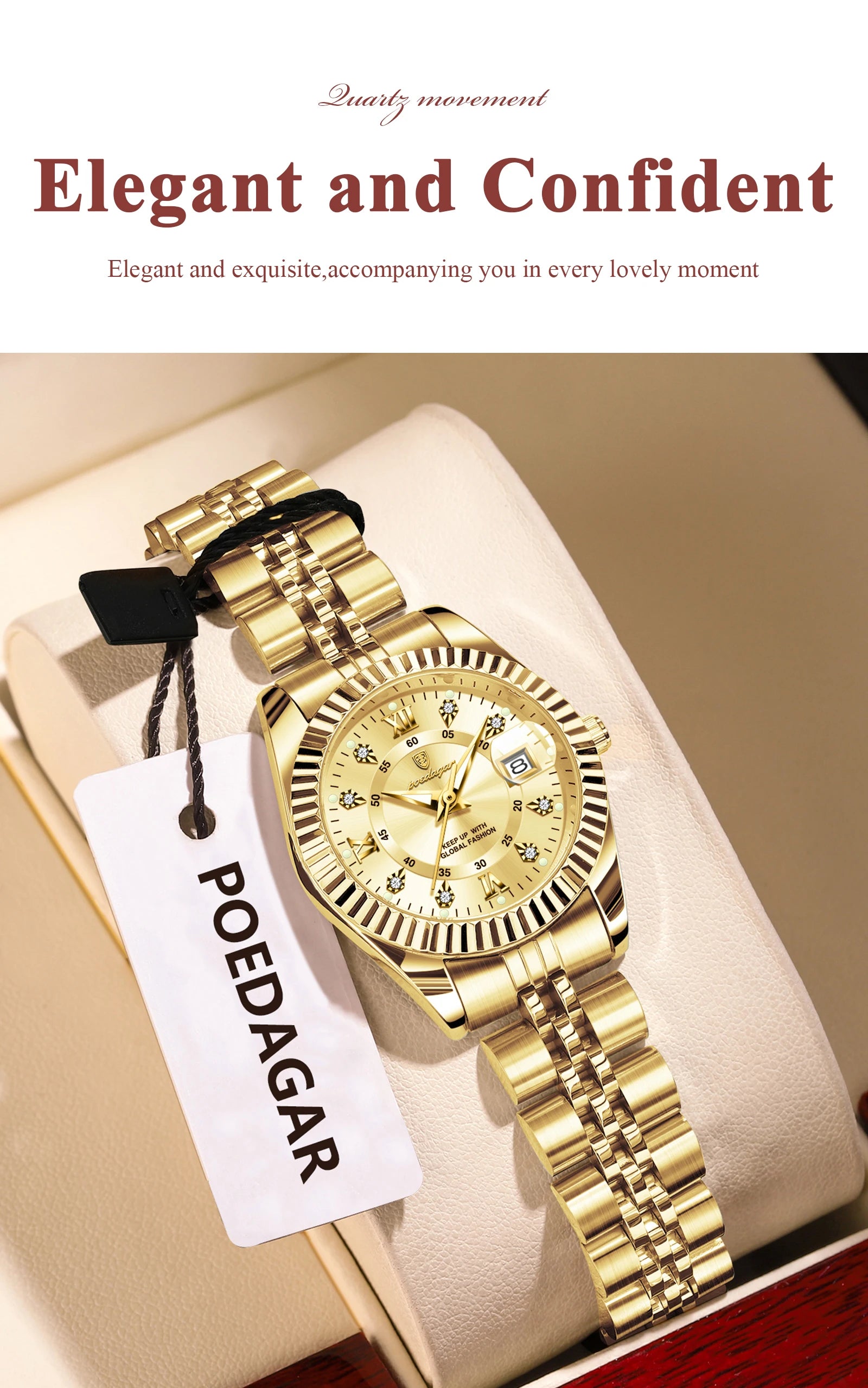 POEDAGAR Fashion Women's Wristwatch Waterproof Luminous Date Elegant Ladies Watches Stainless Steel Quartz Watch For Women Reloj