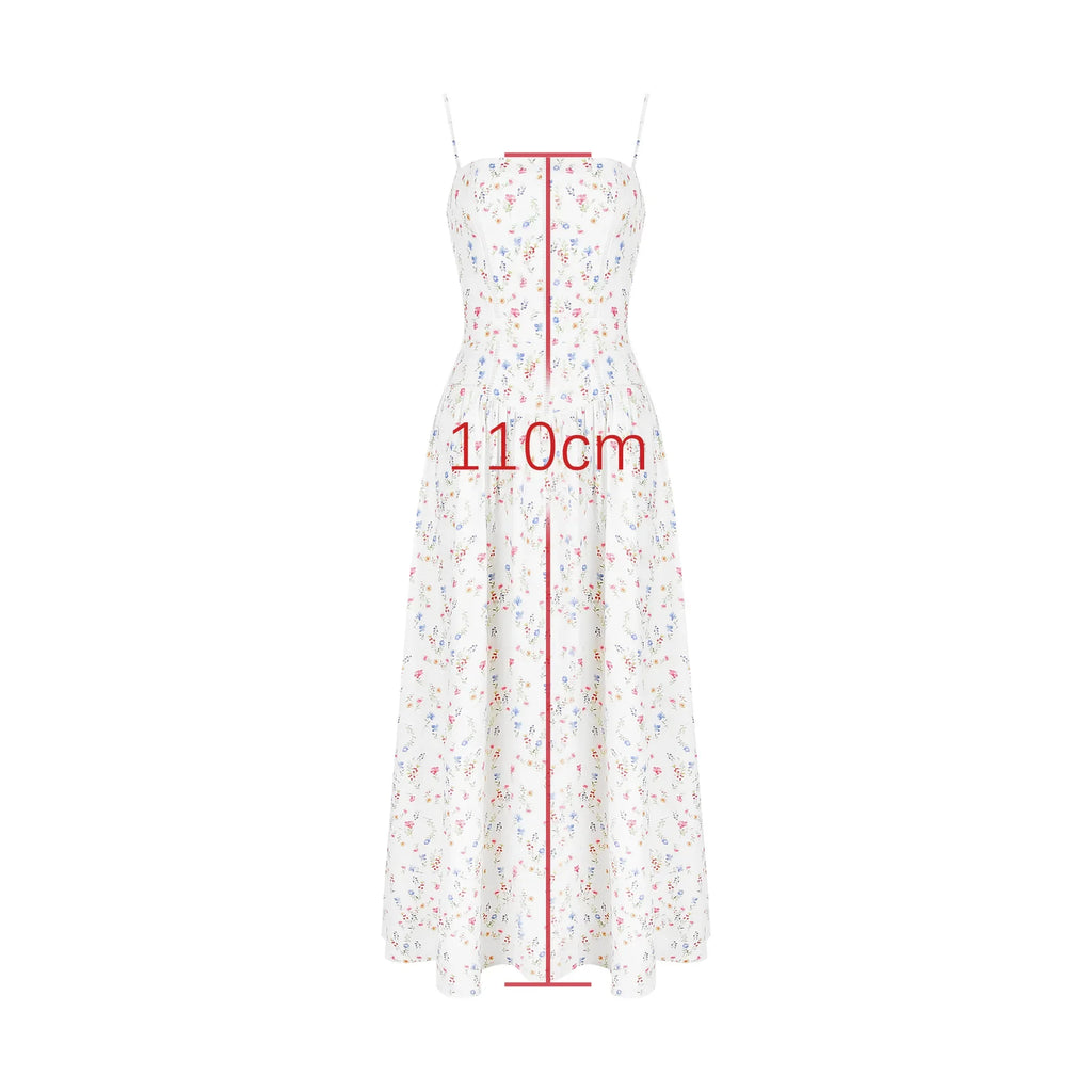 Oligai Floral Print Midi Sundress Elegant Spaghetti Strap Flowy Dress Aussie Summer Women Boho Chic Beach Dress