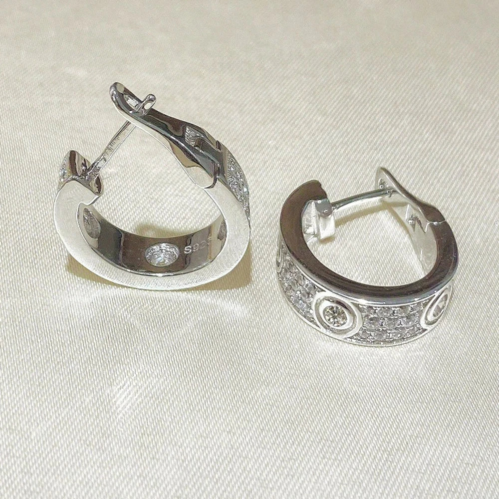 Couple's New Full Zircon Huggie Style Hoop Earrings Silver 925 Leopard Luxury Designer Jewelry For Women or Men