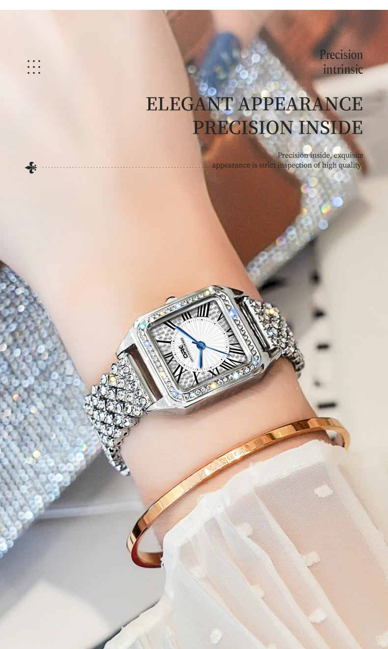 OPK brand full diamond waterproof Roman scale steel belt ladies quartz watch 8619