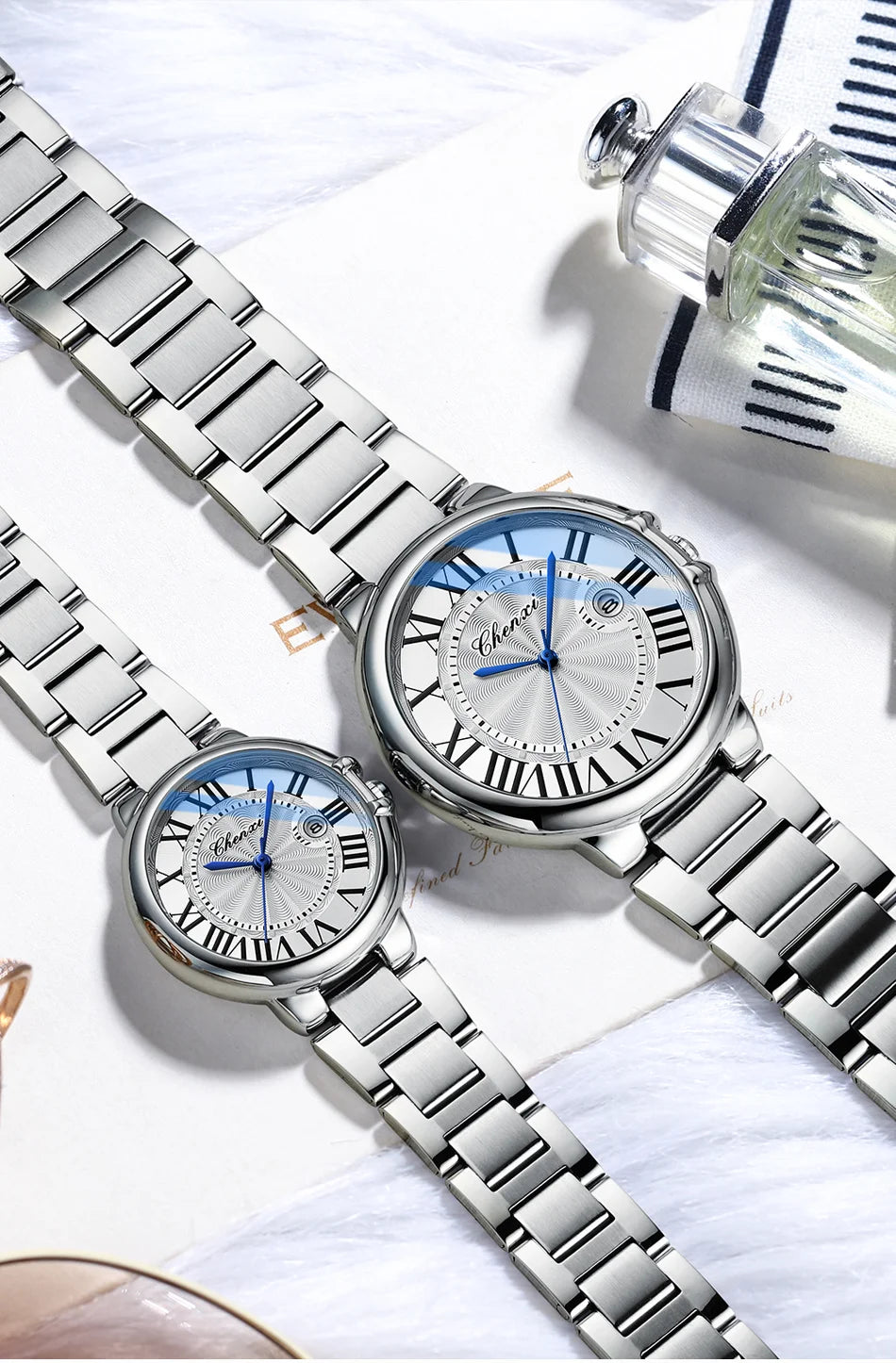 CHENXI 039 Couple Exquisite Watch Quartz Top Brand Luxury Fashion Stainless Steel Silver White Male and Female Couple Watch Gift
